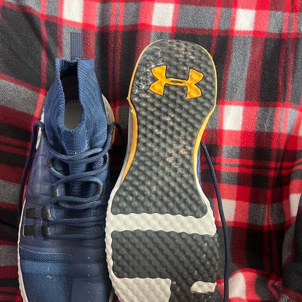 Under Armour Project Rock 1 Training Shoes Navy Yellow High Top - Picture 2 of 4